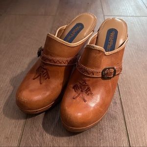 Wild Pair Vintage Leather Wood Heel
Platform Clogs